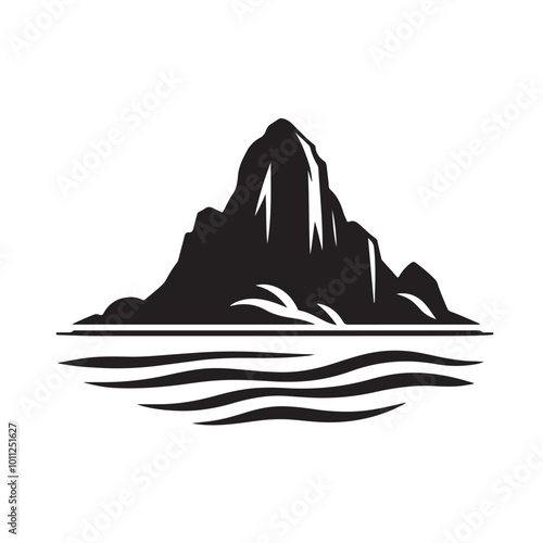 silhouette of a island of a mountain , white background