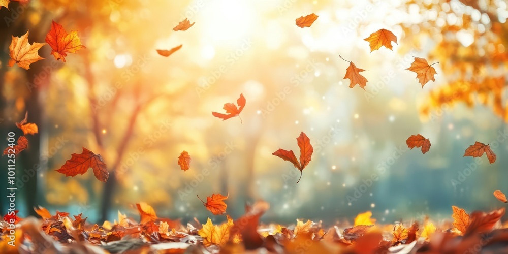 Vibrant autumn leaves swirl in the air, illuminated by warm sunlight, creating a magical fall ambiance in nature. Vibrant autumn leaves swirl in the air, illuminated by warm sunlight, creating a magical fall ambiance in nature.