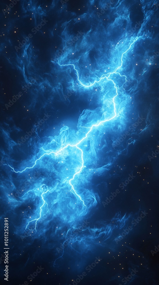 Intense Blue Lightning and Electric Energy Burst in a Dark Sky for Dynamic Technology Background Intense Blue Lightning and Electric Energy Burst in a Dark Sky for Dynamic Technology Background