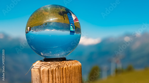 Crystal ball alpine summer landscape shot at the famous Mount Goldried, Matrei, Eastern Tyrol, Austria photo