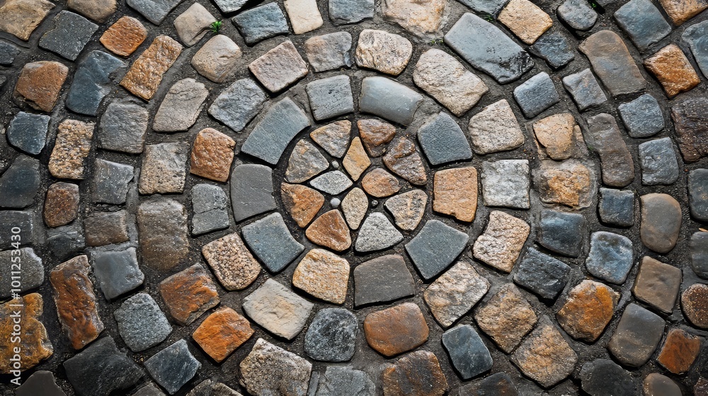 Cobblestone street with circle decor Cobblestone street with circle decor