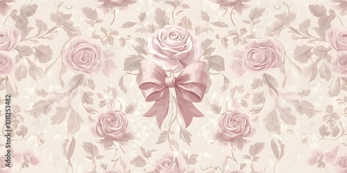 Illustration for background, postcards in vintage style with flowers, bows. Retro style