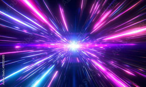 Fototapeta Naklejka Na Ścianę i Meble -  Abstract flight in retro neon hyper warp space in the tunnel 3d illustration