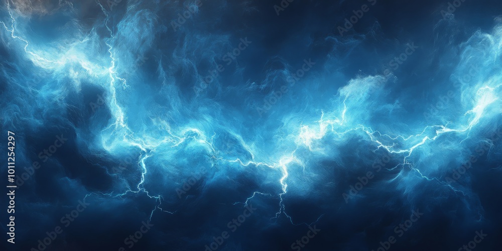 Intense Blue Lightning and Electric Energy Burst in a Dark Sky for Dynamic Technology Background Intense Blue Lightning and Electric Energy Burst in a Dark Sky for Dynamic Technology Background