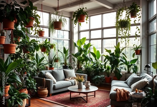 Urban Jungle A living room with an abundance of plants featuring