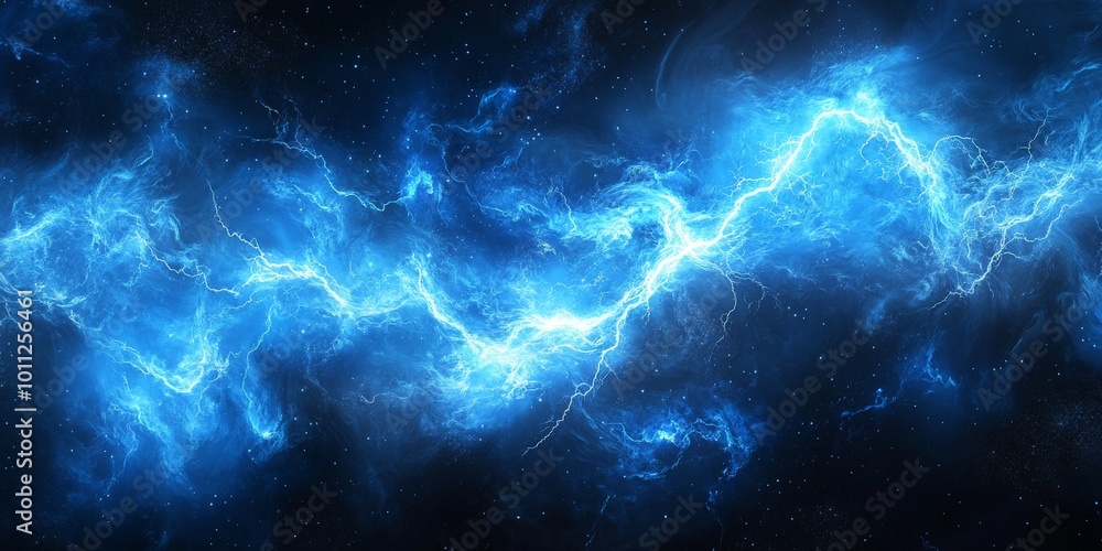 Intense Blue Lightning and Electric Energy Burst in a Dark Sky for Dynamic Technology Background Intense Blue Lightning and Electric Energy Burst in a Dark Sky for Dynamic Technology Background
