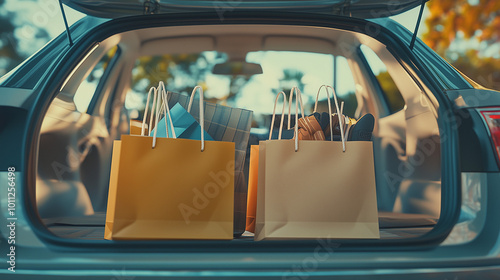 Wallpaper Mural Shopping bags in the trunk of a car outdoors in autumn Torontodigital.ca