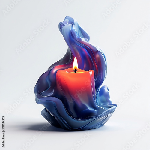 candle, abstract, light, illumination, wax, flame, glow, warm colors, serenity, relaxation, white background.