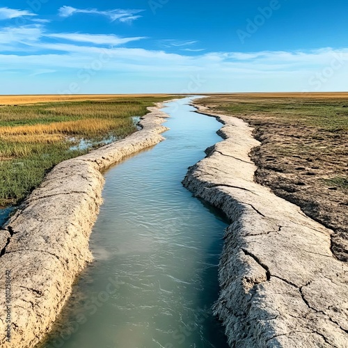 Broken levees pouring water into lowland communities, an image of infrastructure failure in the face of climate change photo