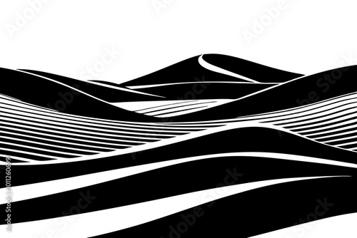Vector Illustration of Rolling Desert Sand Dunes Bathed in Sunrise Light
