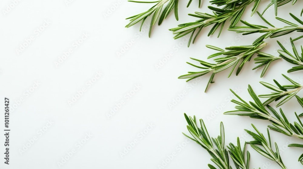 Fresh rosemary leaves spread across a white background, offering a natural and aromatic look for healthy cooking or herbal concepts. Fresh rosemary leaves spread across a white background, offering a natural and aromatic look for healthy cooking or herbal concepts.