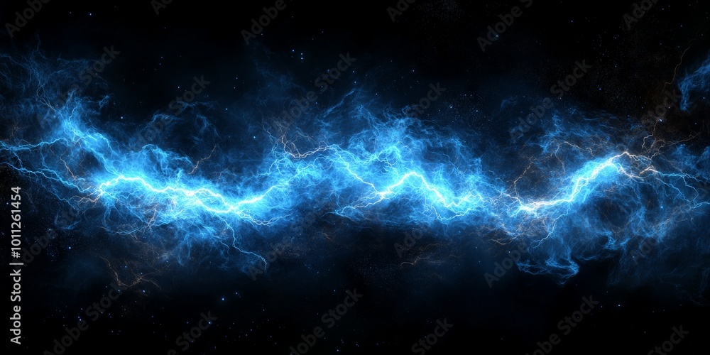 Intense Blue Lightning and Electric Energy Burst in a Dark Sky for Dynamic Technology Background Intense Blue Lightning and Electric Energy Burst in a Dark Sky for Dynamic Technology Background