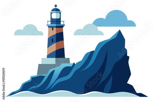 Stunning Vector Art of a Lighthouse Towering Above Rugged Cliffs by the Seaside
