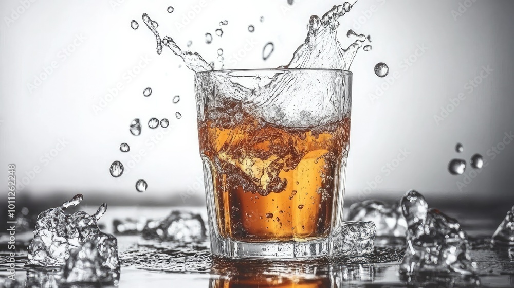 Water being poured into a glass, with droplets suspended in motion against a bright white background, focusing on fluidity and freshness. Water being poured into a glass, with droplets suspended in motion against a bright white background, focusing on fluidity and freshness.