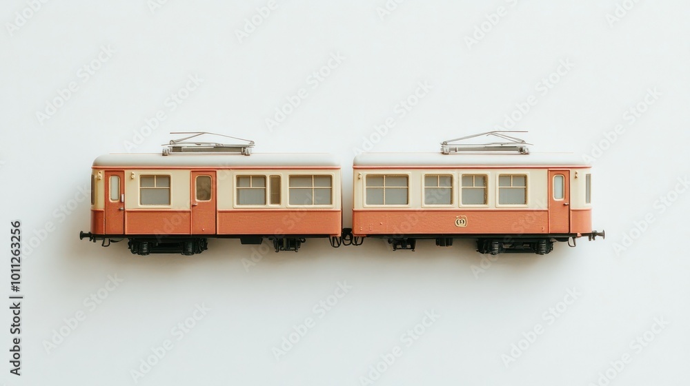 A classic toy train set, arranged neatly on a white background, capturing a nostalgic feel with its vintage design and vibrant colors. A classic toy train set, arranged neatly on a white background, capturing a nostalgic feel with its vintage design and vibrant colors.
