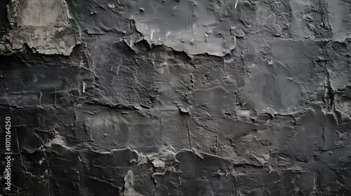 Obraz Ciemna, czarna ściana z gruboziarnistą teksturą betonu prezentuje surowy,  charakter. 