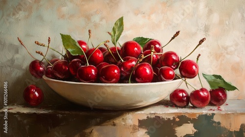 Delectable, freshly picked cherries photo