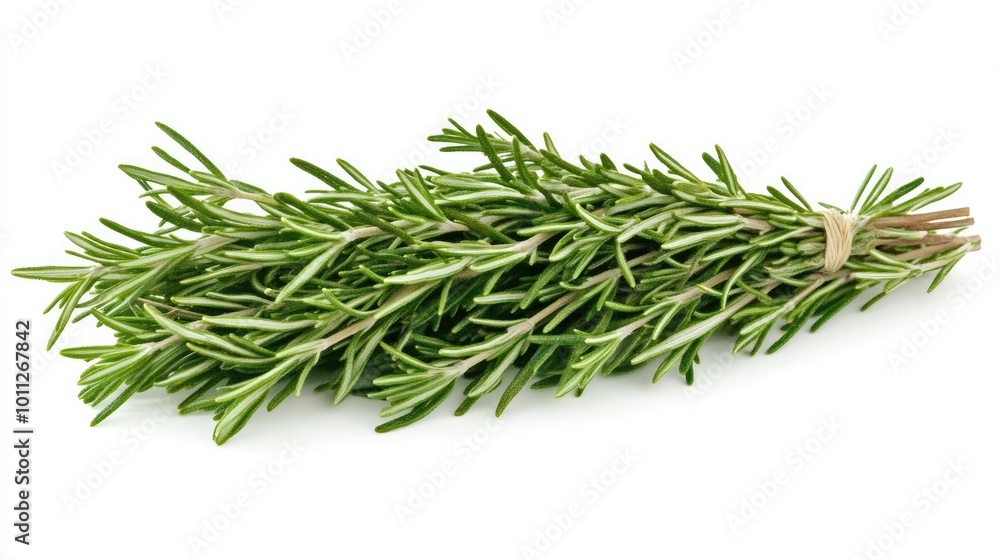 A neatly arranged bundle of rosemary sprigs, isolated on a white background, ideal for food, cooking, and herb-focused imagery. A neatly arranged bundle of rosemary sprigs, isolated on a white background, ideal for food, cooking, and herb-focused imagery.