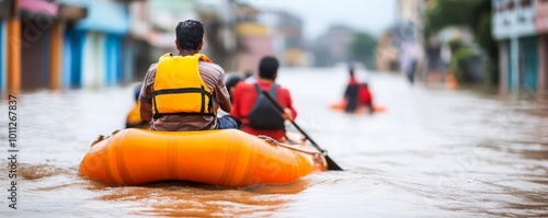 Wallpaper Mural Rescue workers helping stranded people from boats in a flooded city, illustrating the growing demand for emergency response efforts during extreme climate events Torontodigital.ca