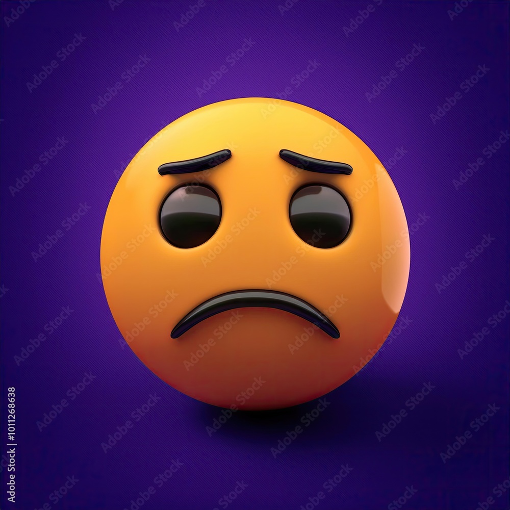 Sad Emoji Face with Big Eyes on Purple Background Sad Emoji Face with Big Eyes on Purple Background