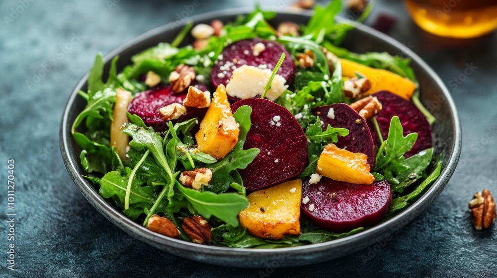 Beet, arugula, cheese, nut salad Beet, arugula, cheese, nut salad