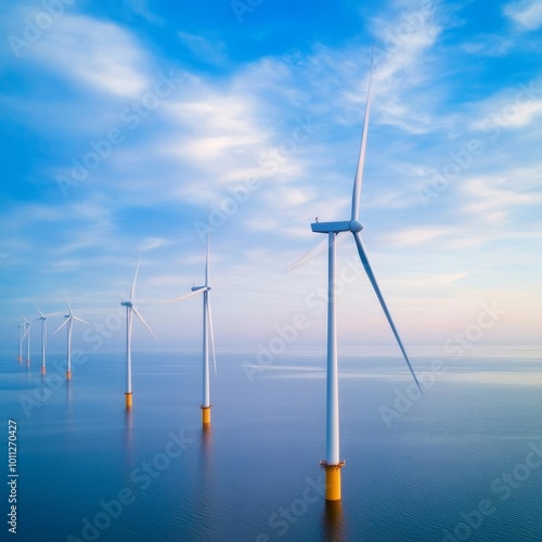 Wind turbines surrounded by floodwaters, representing the threat of rising seas to renewable energy infrastructure