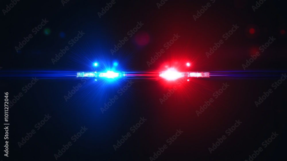 Realistic blue and red flashing sirens in the dark, typically seen on police or emergency vehicles Realistic blue and red flashing sirens in the dark, typically seen on police or emergency vehicles