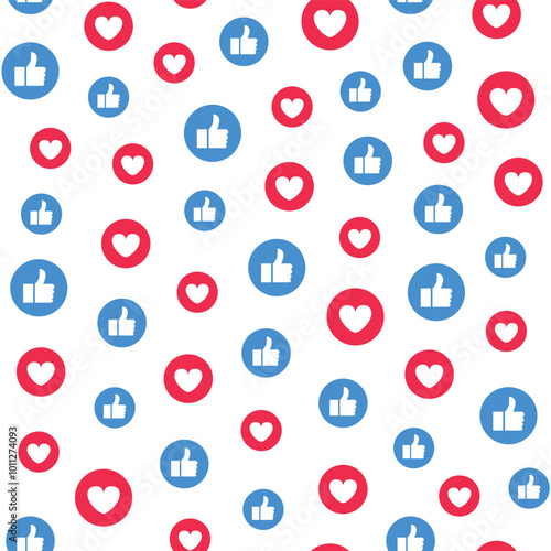 seamless pattern of collection of like icons and heart icons inside circles