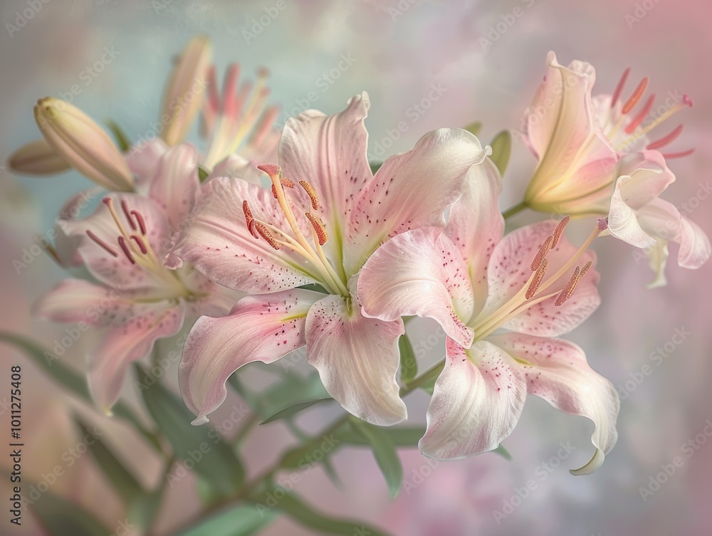 Fototapeta premium Elegant Lilies in Soft Pastel Background
