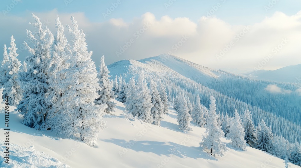 Obraz premium Frosty trees on Carpathian slope