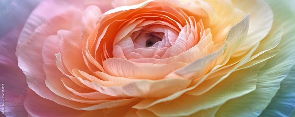 A close-up of a pastel ranunculus flower in full bloom A close-up of a pastel ranunculus flower in full bloom