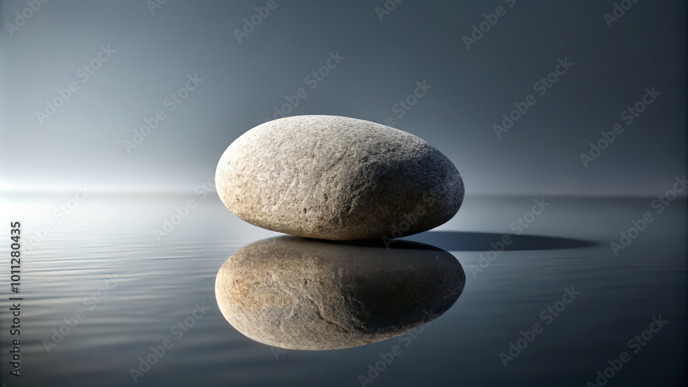 smooth grey stone rests serenely on calm surface, reflecting its shape beautifully. tranquil scene evokes sense of peace and balance, perfect for relaxation smooth grey stone rests serenely on calm surface, reflecting its shape beautifully. tranquil scene evokes sense of peace and balance, perfect for relaxation