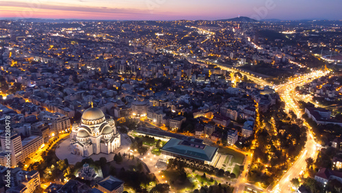 Morning view of Saint Sava, orthodox church in Belgrade, Serbia.