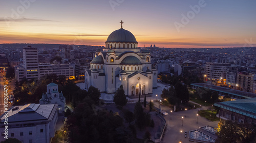 Morning view of Saint Sava, orthodox church in Belgrade, Serbia.