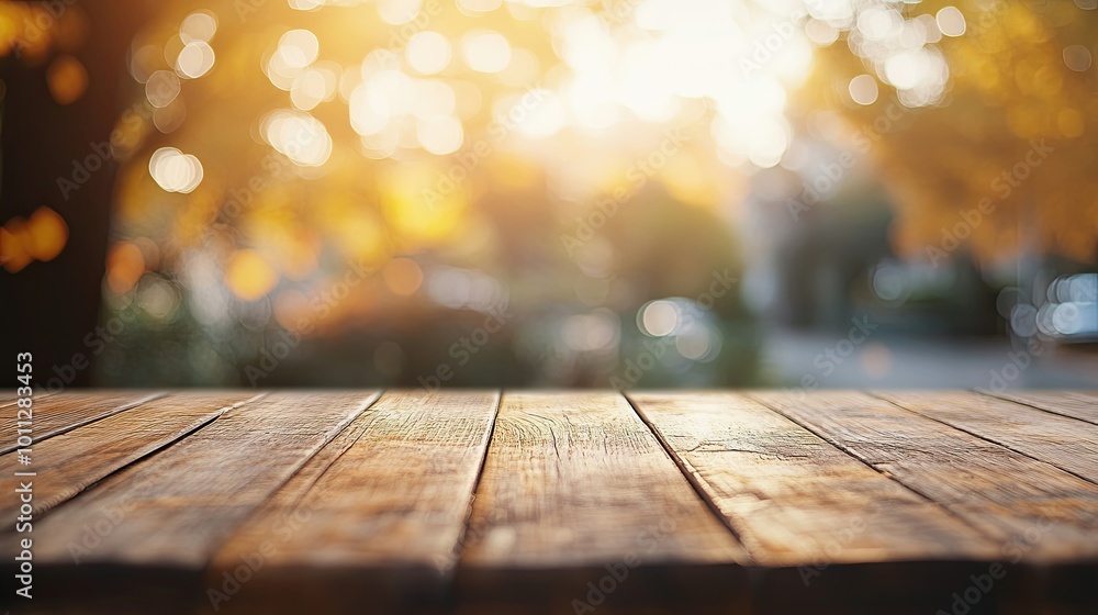 Wooden table with autumn background. Bokeh. place for text. Wooden table with autumn background. Bokeh. place for text.
