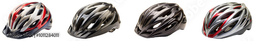 Various cycling helmets displayed for safety awareness in cycling. Set png isolated on transparent background photo