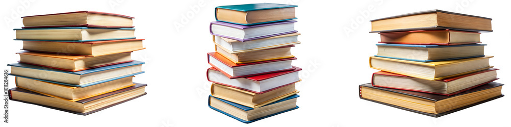 Stacked books in various. Set png isolated on transparent background Stacked books in various. Set png isolated on transparent background