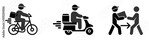 Colored delivery service icon set. Containing order tracking, delivery home, scooter, courier icons. Solid icons vector collection.