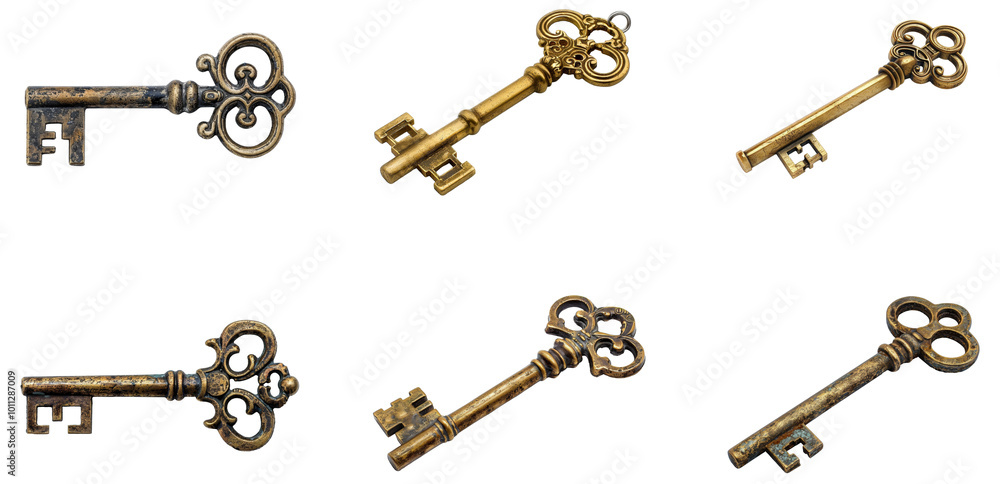 Antique decorative keys. Set png isolated on transparent background Antique decorative keys. Set png isolated on transparent background