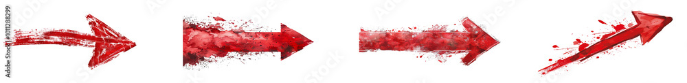 Red arrows showing movement. Set png isolated on transparent background Red arrows showing movement. Set png isolated on transparent background
