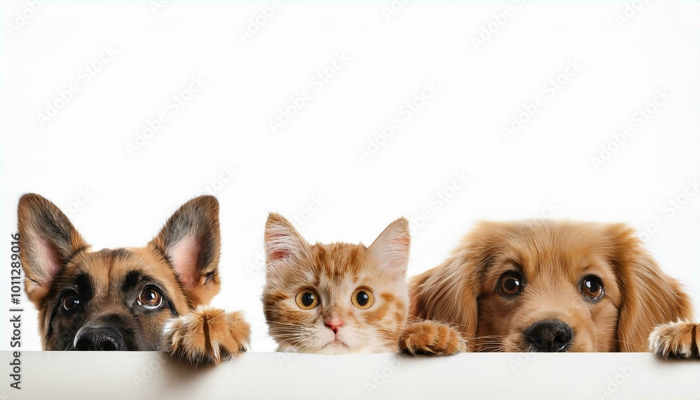 Obraz premium A group of cute puppies and dogs, including two adorable chihuahua puppies, sitting together in a studio on a white background