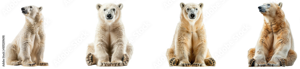 Fototapeta premium Polar bears in a natural pose. Set png isolated on transparent background