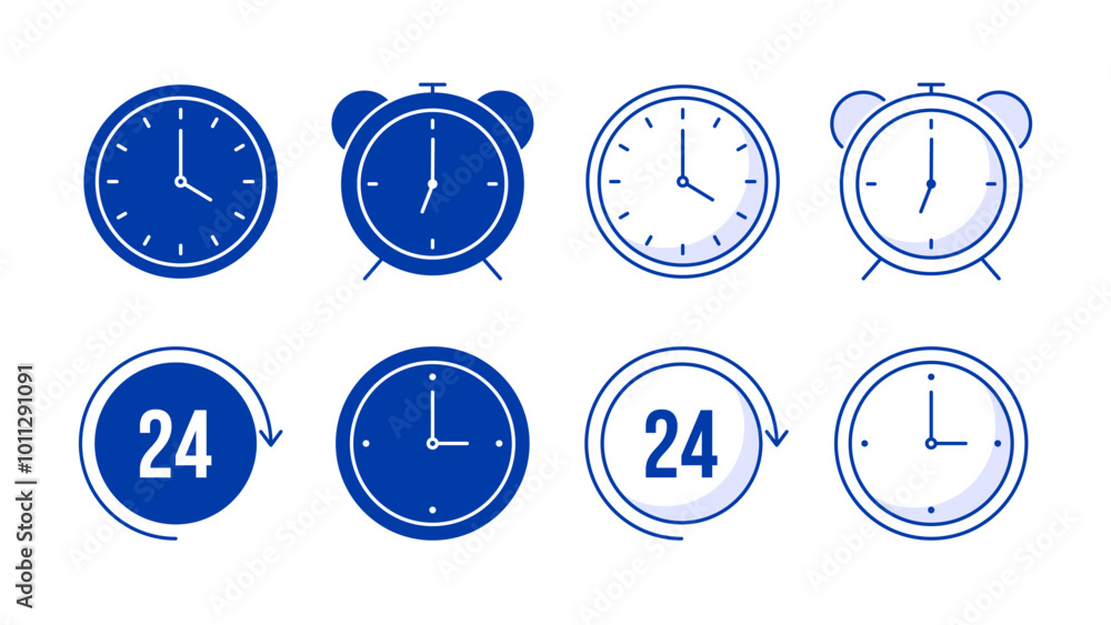 Time icon collection. Outline clock elements with editable stroke. Vector illustration Time icon collection. Outline clock elements with editable stroke. Vector illustration