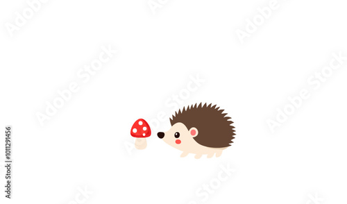 Hedgehog and Fly Agaric Mushrooms isolated vector, hedgehog illustration