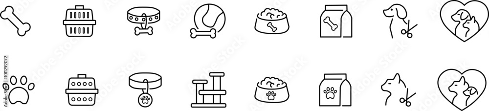 Pets cat or dog, veterinarians, pet shop, information about your pets - minimal thin line web network icon
