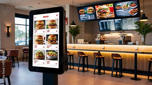 Digital Self-Ordering Kiosk in Modern Fast Food Restaurant