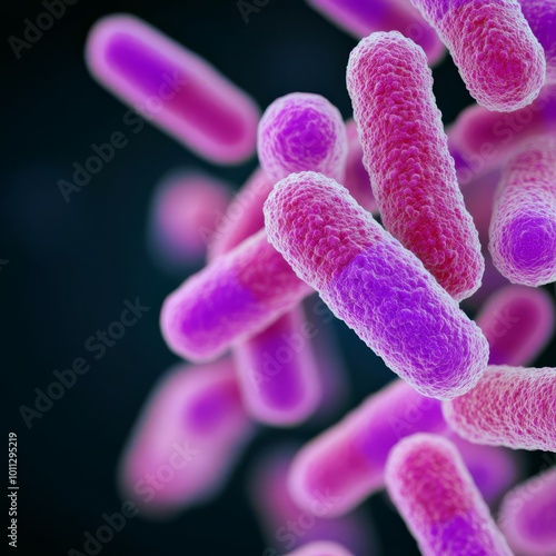 Antibiotic-resistant bacteria cluster, microscopic view, 3D illustration