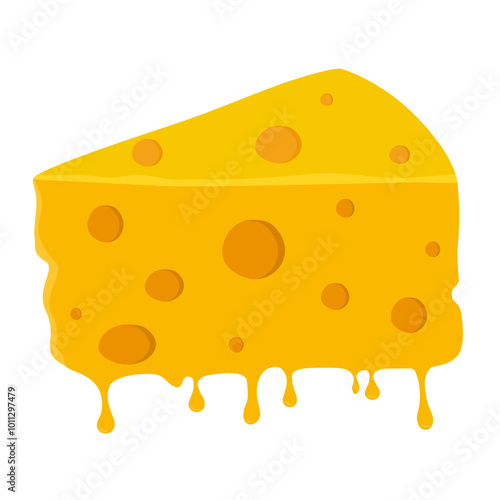 Piece of melting cheese in flat design on white background.