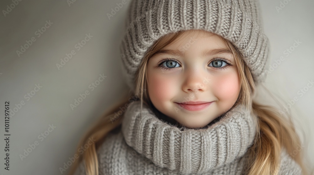 A smiling child in a cozy knitted sweater and hat. A smiling child in a cozy knitted sweater and hat.