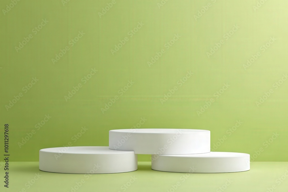 Minimalist Green Background with White Platforms Minimalist Green Background with White Platforms